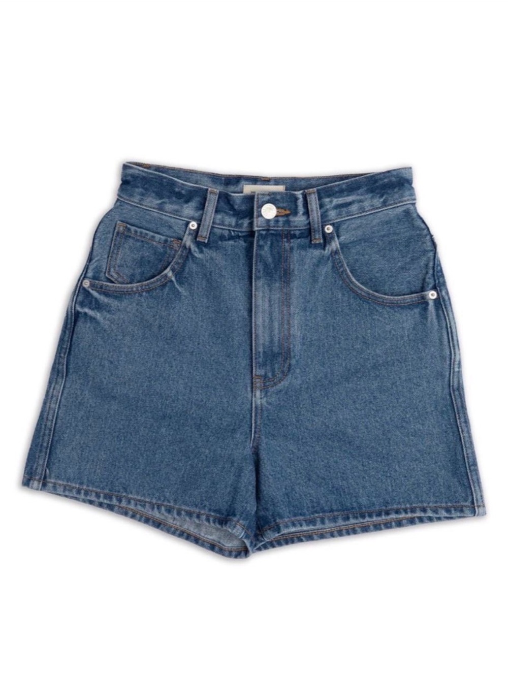 High-Rise Denim Jean Shorts in Medium Blue